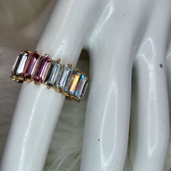 Pink & clear Swarovski crystals gold eternity band sz 7 - Picture 2 of 4